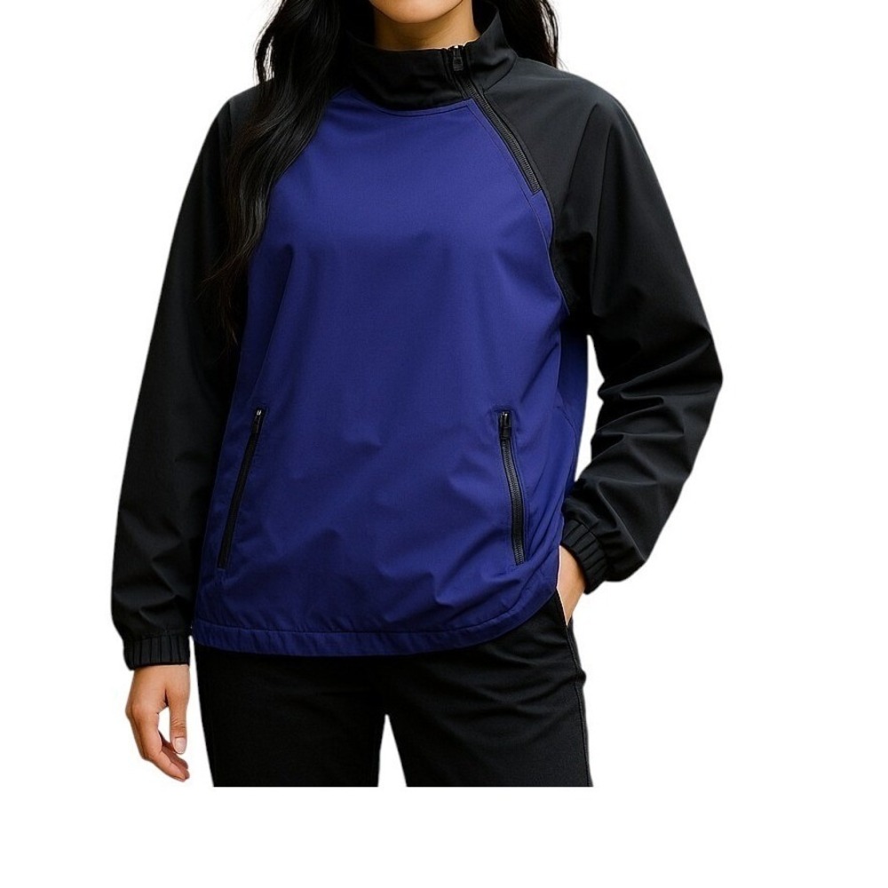 Adidas‎ Jacket Women M Blue Black Primeblue Asymmetric 1/2 Zip Golf Mock Neck